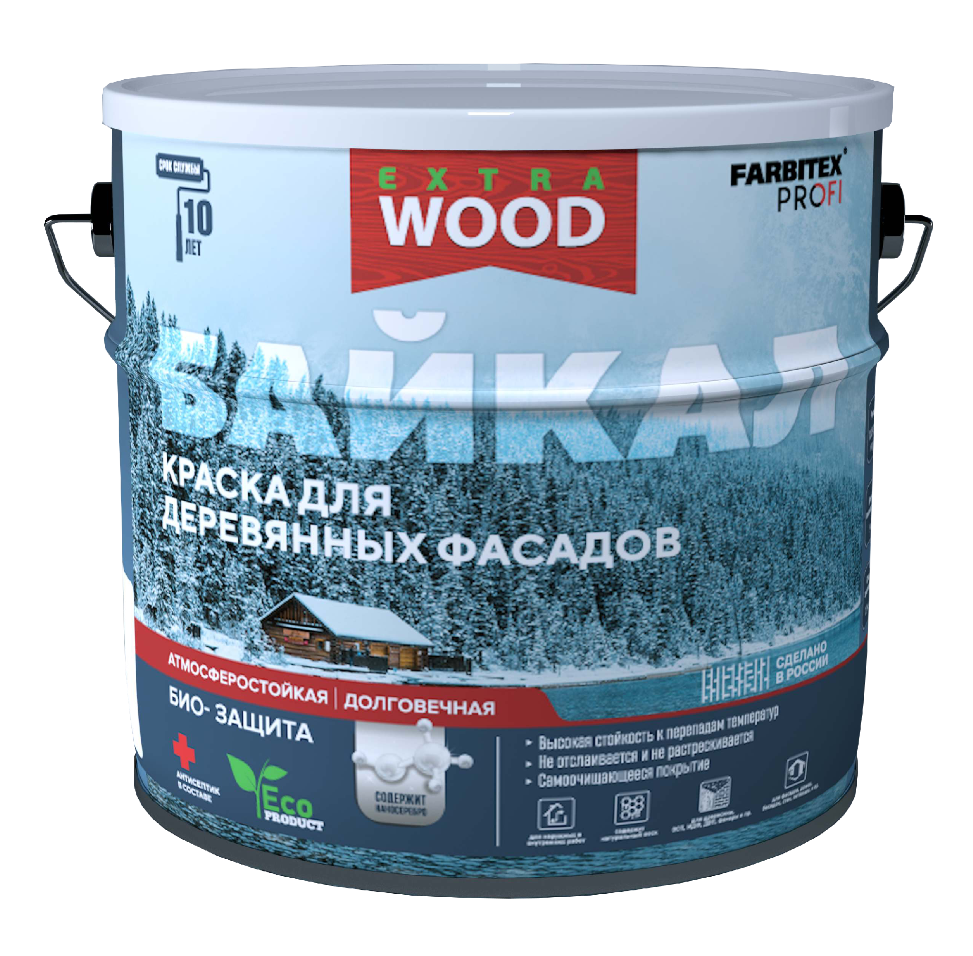 Краска для дерева, фасадов и интерьеров байкал FARBITEX PROFI WOOD EXTRA База А 0,75 л