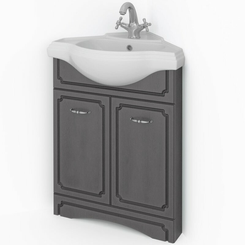 фото Патина - Тумба Угловая напольная под умывальник Классик 53 Серая с черным (530X850X530)