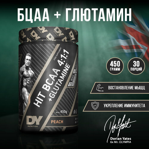 DY Nutrition BCAA GLUTAMINE 450g (Peach), ВСАА 4:1:1 + L-глютамин 450 грамм, Аминокислота, 30 порций (Персик) bcaa l glutamine 2 1 1 со вкусом апельсина 2sn 200 г