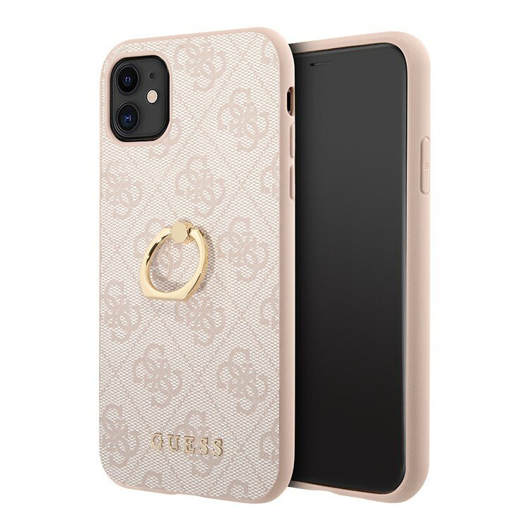 Guess для iPhone 11 чехол PU 4G + Ring Hard Pink