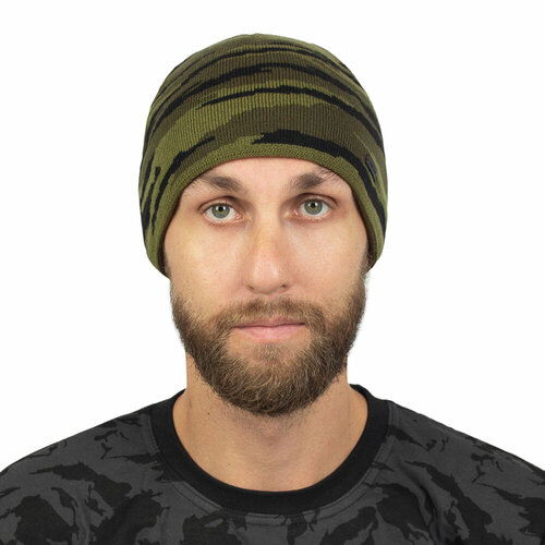 фото Шапка бини kamukamu, размер 57-60, зеленый, коричневый