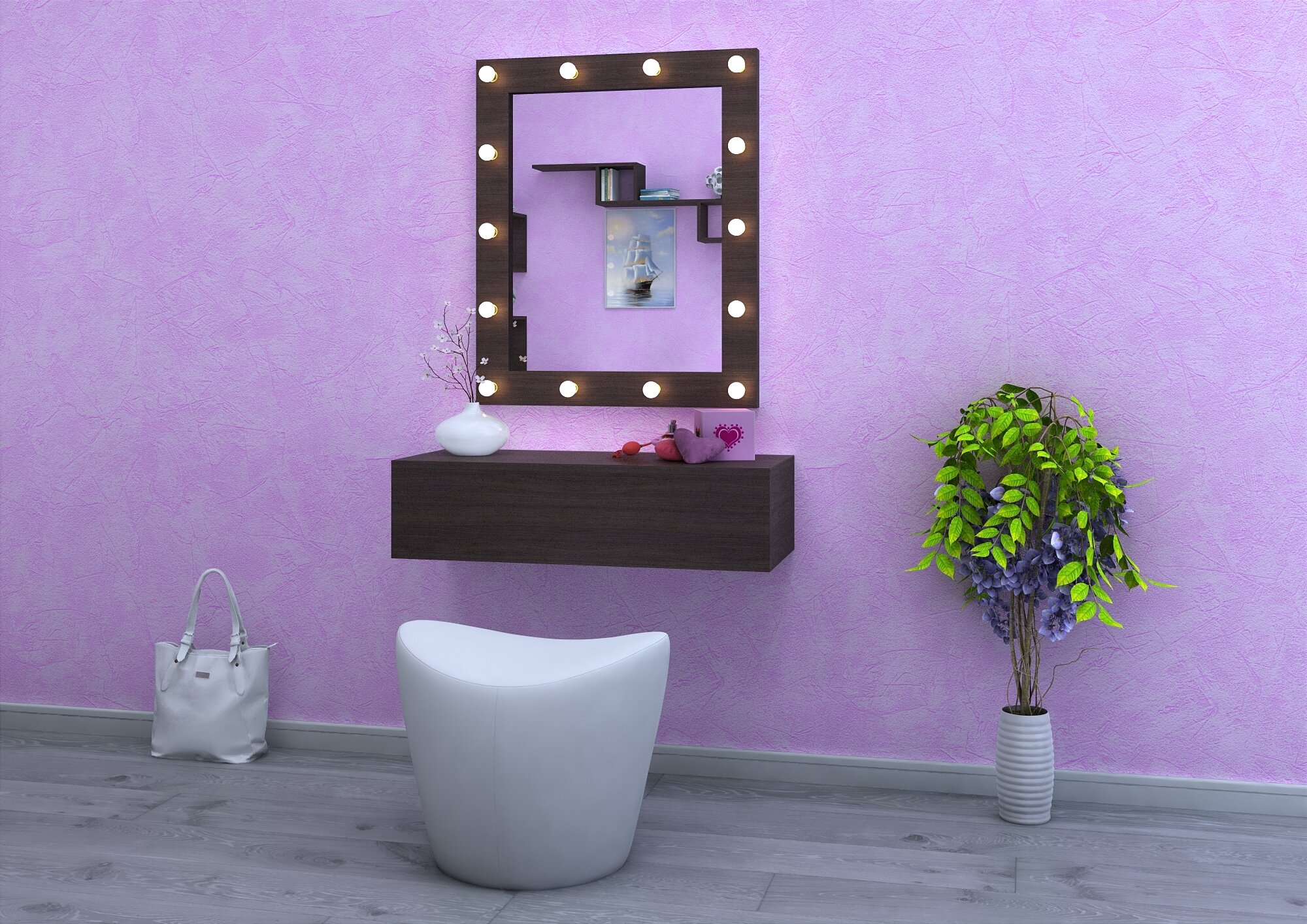 Туалетный столик Cutie гримерный (для макияжа), подвесная консоль, Венге - фотография № 6