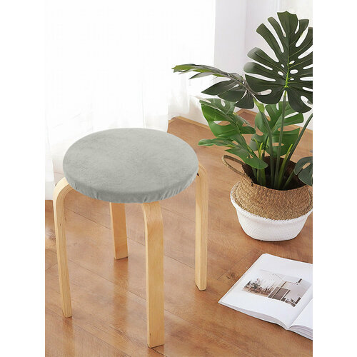 Круглая подушка на стул deнастия 31,5см бархатная, цвет серый P111189