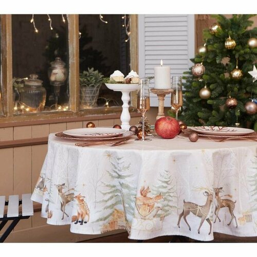 Скатерть 215x215 см Круглая Новогодняя Саржа 7339₽