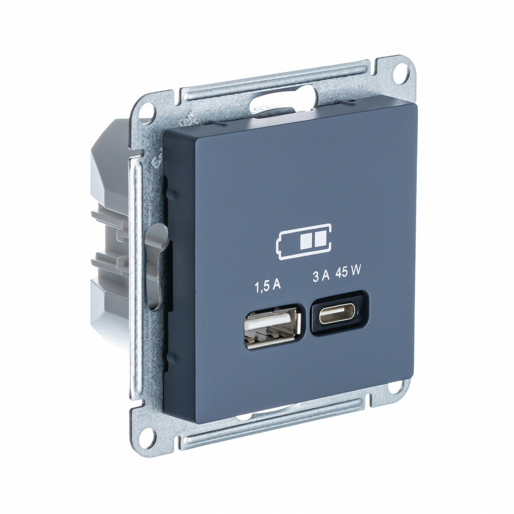 USB Розетка A Systeme Electric (Schneider Electric) AtlasDesign + тип-C 45W высокоскоростная зарядка QC,PD, механизм, ГРИФЕЛЬ - фото №3