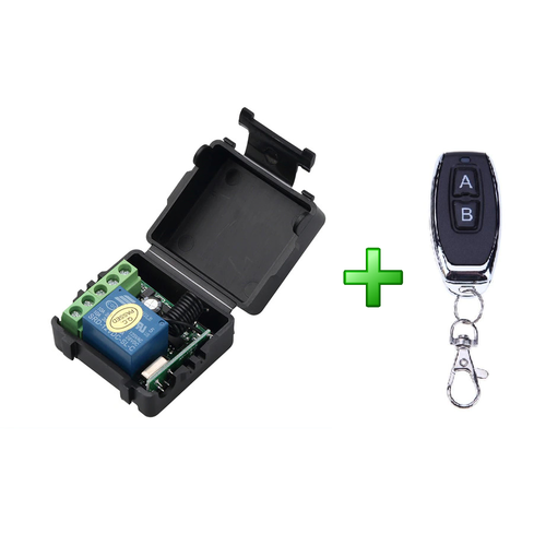 Комплект 1 канальное радио реле 433МГц 12В 10А чёрный двух кнопочный пульт 81500₽