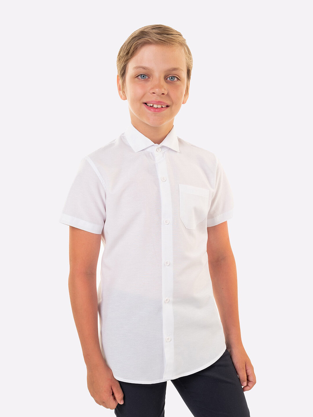 Рубашка для мальчика школьная с коротким рукавом хлопок HappyFox HF1002MBL