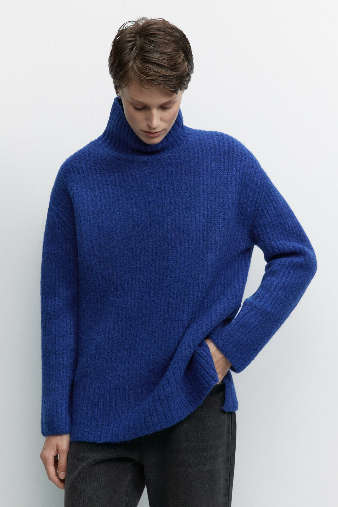 Befree Свитер oversize шерстяной в рубчик с воротником-стойкой 2341465888