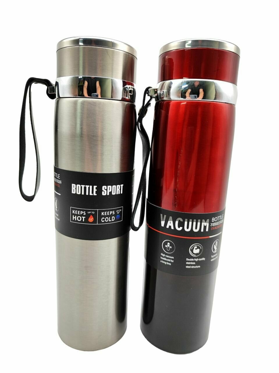 Термос ударопрочный VacuumBotleSport 1000 мл нержавеющая сталь с ситечком, красный