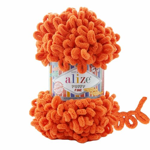 Пряжа для вязания ALIZE 'Puffy Fine', 100г, 14,5м (100% микрополиэстер) (6 апельсиновый), 5 мотков