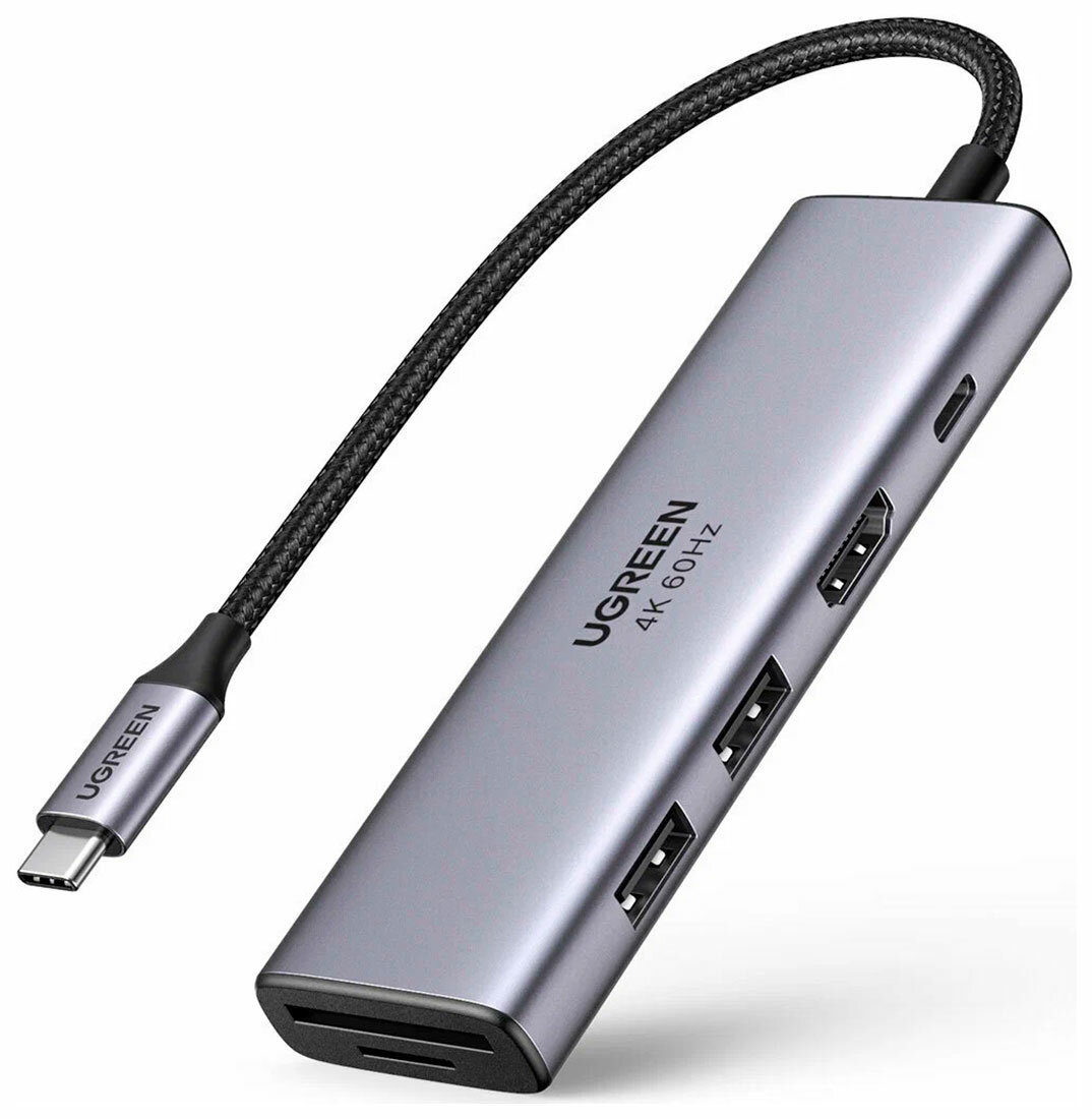 USB-концентратор 6 в 1 (хаб) Ugreen 2 х USB 3.0, HDMI, TF/SD, PD (60384)