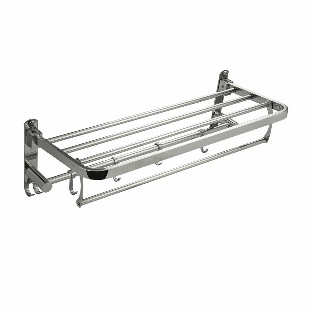 Полка для полотенец с крючками складная (нержавеющая сталь,) Хром, Brimix (1056)