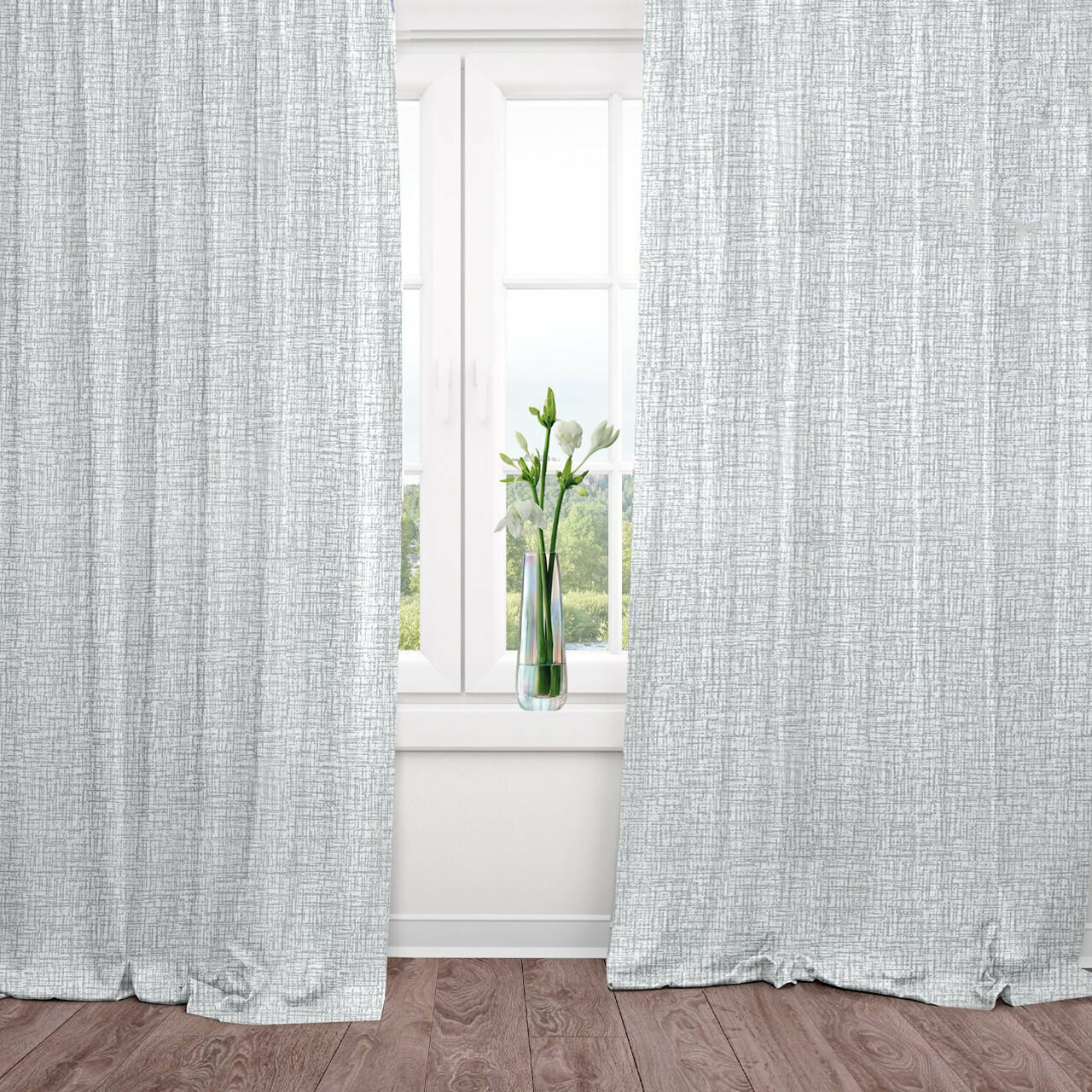 фото Шторы для гостиной из рогожки "Арт Постель" с подхватом,