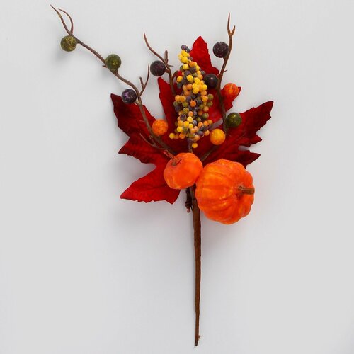 Декор на палочке Тыква с красными листьями 6х18х30 см 517₽