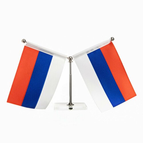 Флаг России настольный, с двумя флажками 8 х 11 см, квадрат, 16.5 х 12 см 9605249