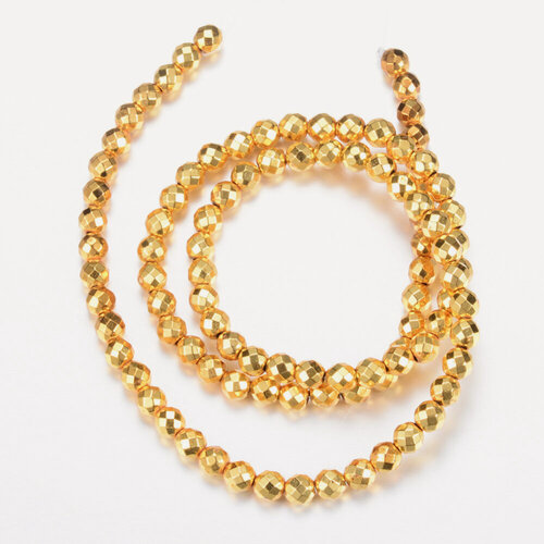 Изображение товара Бусины каменные гематит, металлизированный, золотой, гранёный, 10мм, 40 шт, низка