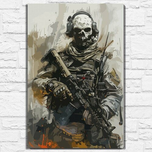 фото Картина по номерам на холсте игра call of duty гоуст (ghost, череп, ps, xbox, pc, switch) - 15741 60x40 в
