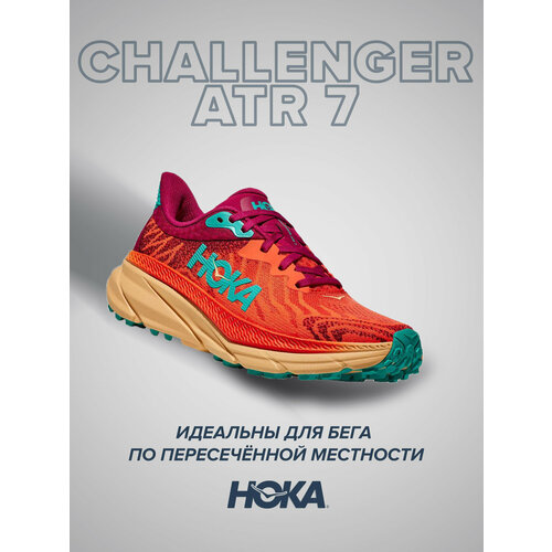 фото Кроссовки hoka one one challenger atr 7, полнота b, размер 38.5 ru, коралловый/бирюзовый