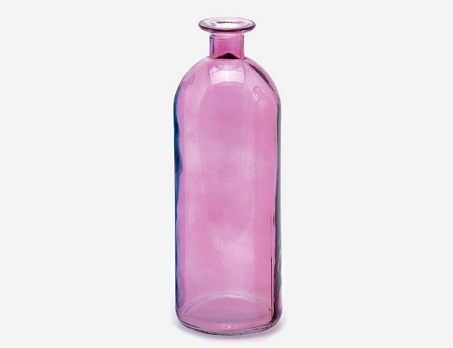 Декоративная бутыль-ваза стекло, розовая, 26 см, EDG