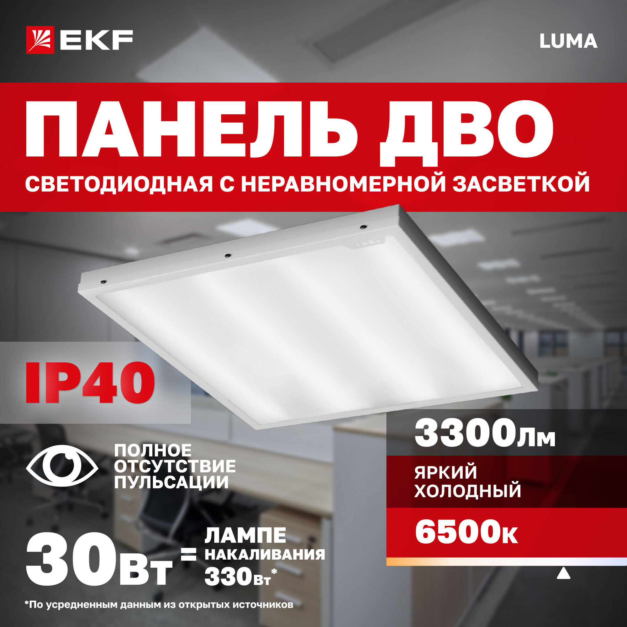 Панель светодиодная ДВО-1001 Опал 30Вт 6500К 595х595х40 IP40 EKF