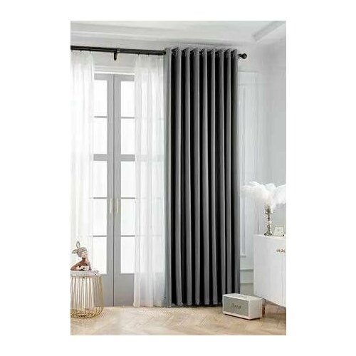 Штора Sofa Home Блэкаут/ Blackout 200х245 см, Графит на люверсах