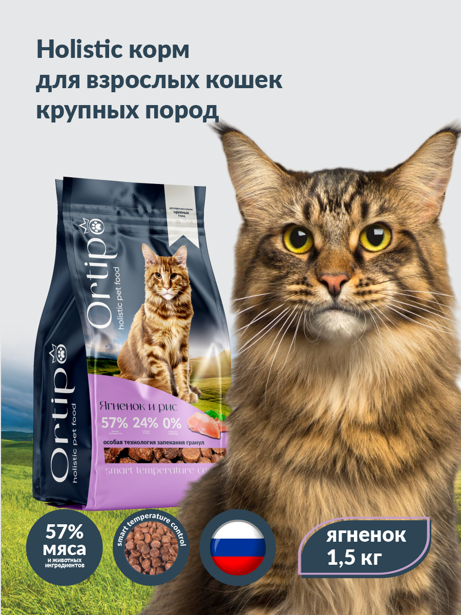 Корм для крупных кошек с ягненком, 1,5 кг