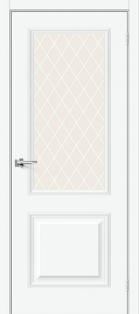 Межкомнатная Дверь ПЭТ Bravo Классик-13 White Silk / White Сrystal 800x2000мм (Полотно 1шт) / Браво.