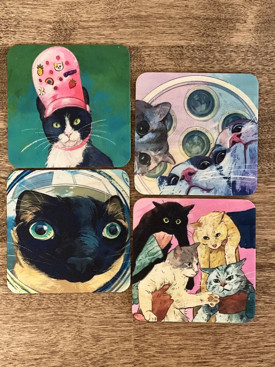 Подставка под кружку и стаканы мем Котики 4 шт