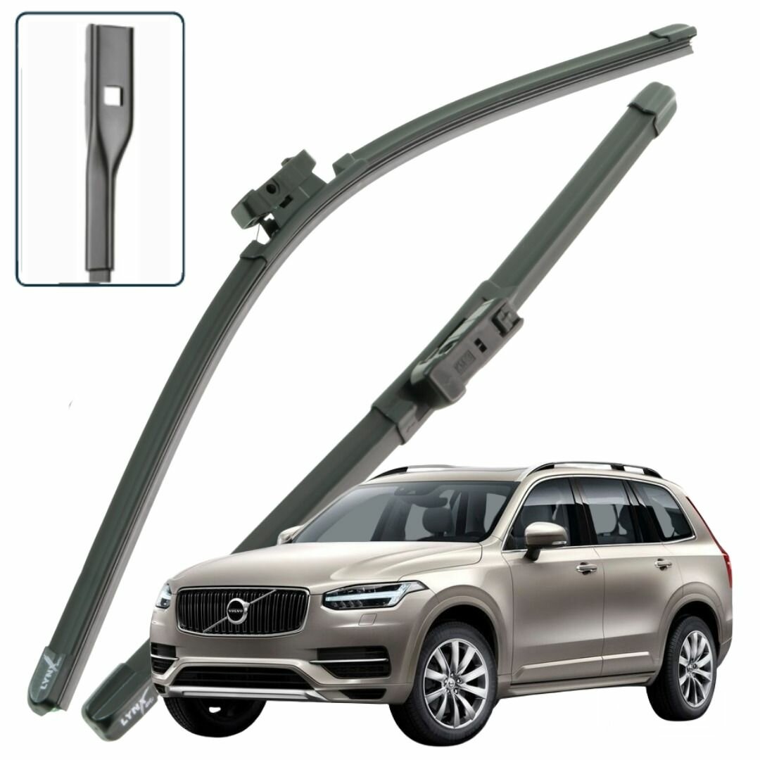 Дворники Volvo XC90 (2) L / Вольво XC90 Л 2014 2015 2016 2017 2018 2019 Щетки стеклоочистителя бескаркасные автомобильные LYNXauto 650мм-500мм к-т 2шт.