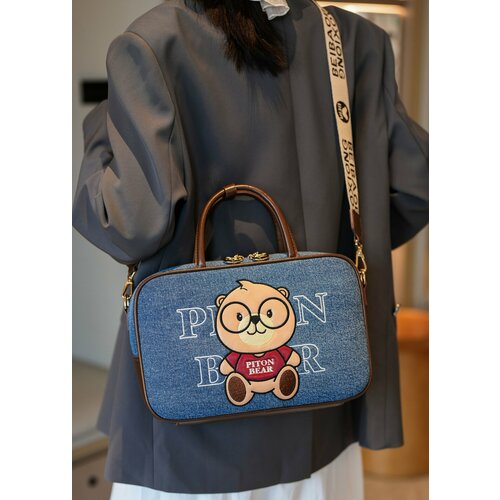 Сумка саквояж BeiBaoBao фактура тиснение синий 3600₽