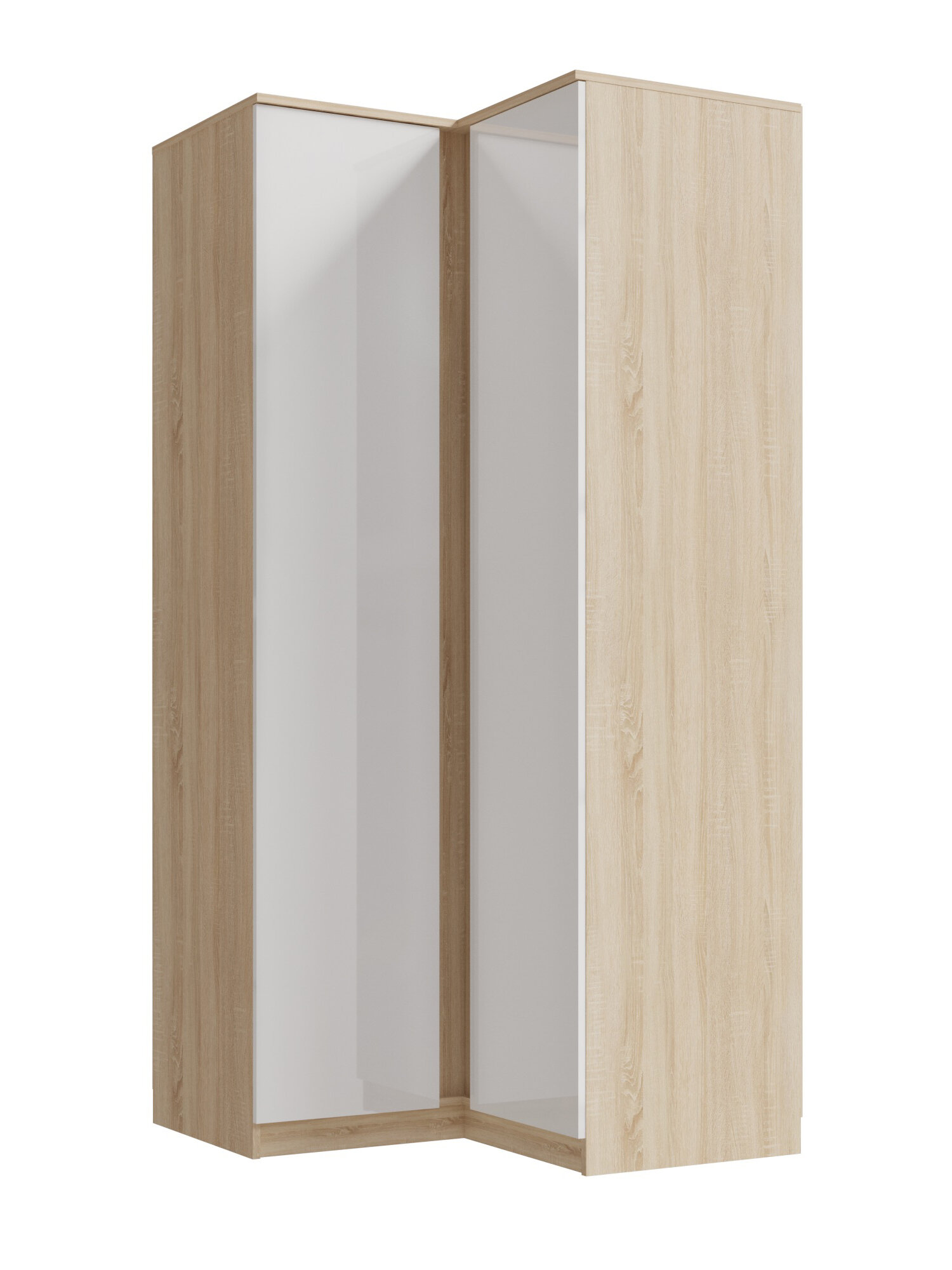 ARNIKA Шкаф распашной угловой Челси 95х95х202.2 см Белый глянец холодный дуб сонома