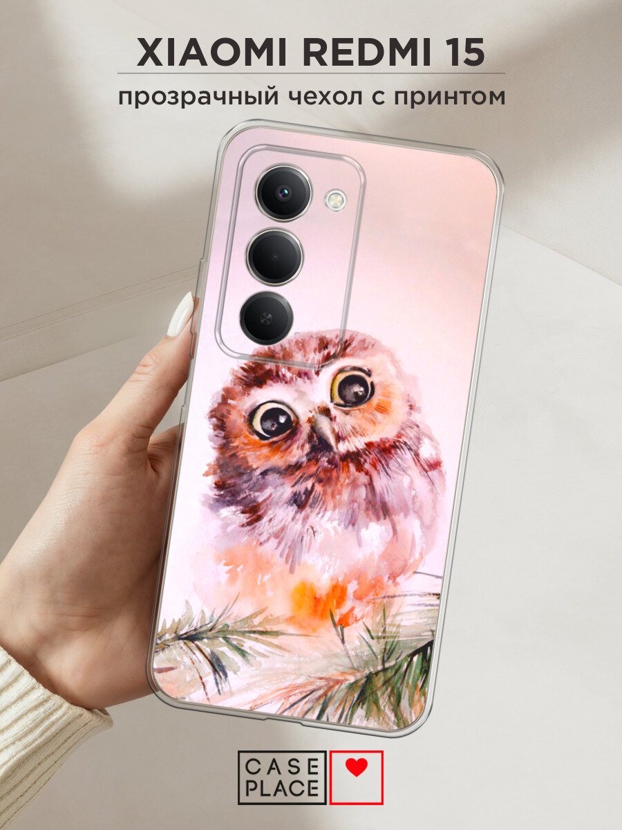 Чехол на Xiaomi Redmi 15 / Сяоми Редми 15 с принтом Сова на розовом
