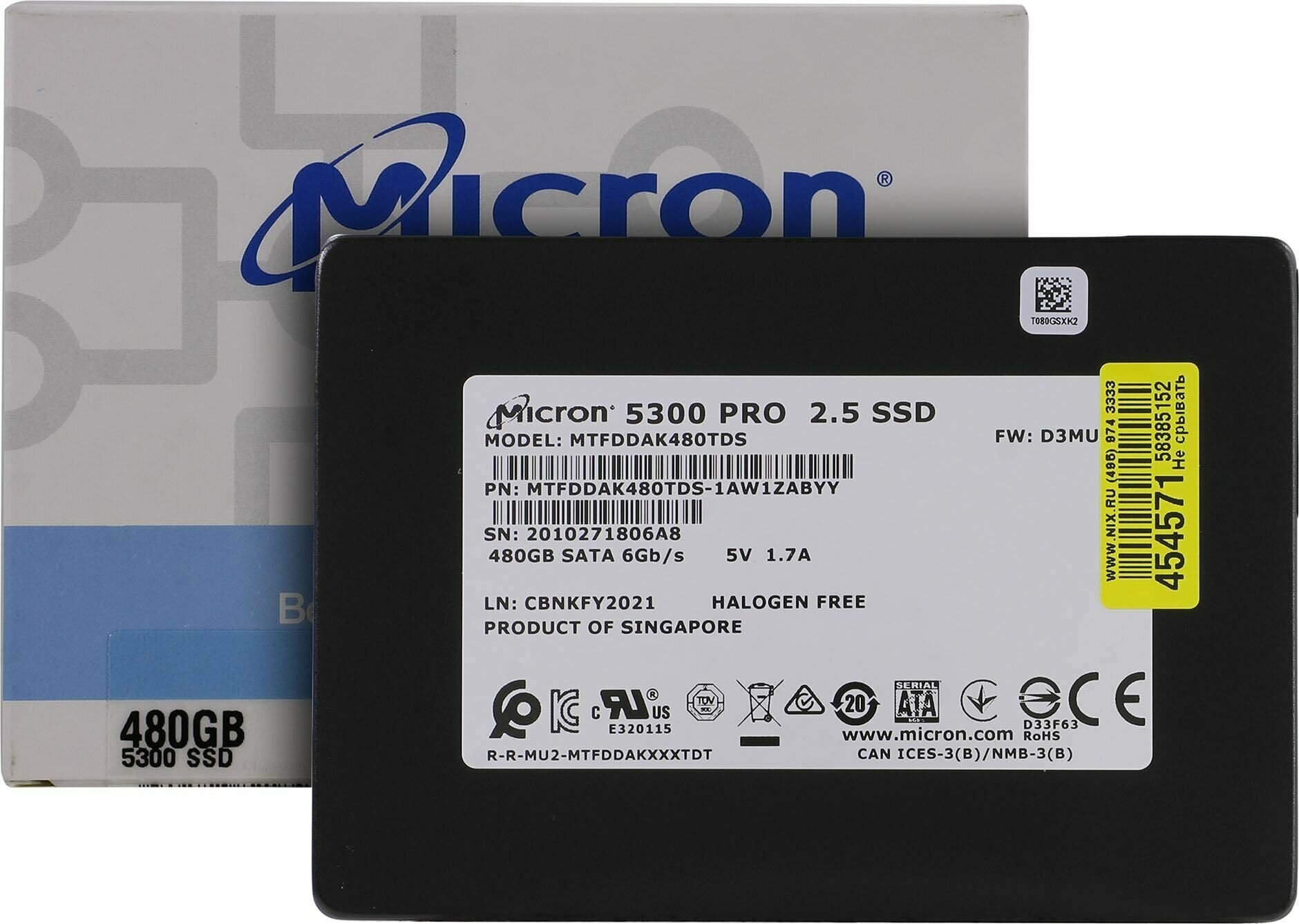 Накопитель SSD Micron 5300PRO 480Gb (MTFDDAK480TDS-1AW1ZABYY) - фото №4