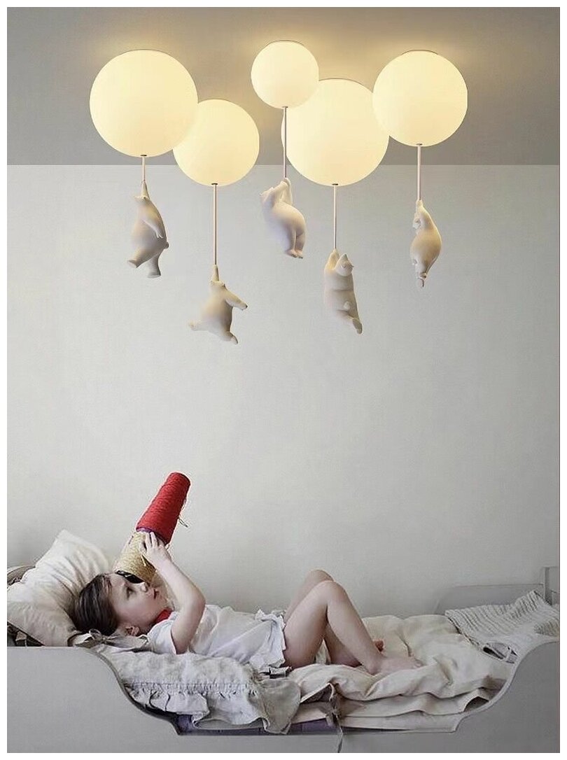 Потолочный светильник для детской спальни Мишка на воздушном шаре, Белый - фотография № 4