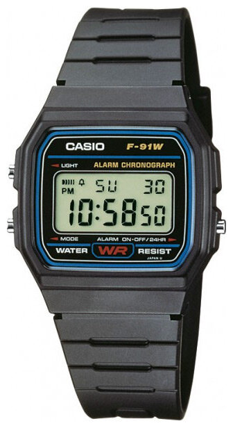 Наручные часы CASIO F-91W-1YER, синий, черный