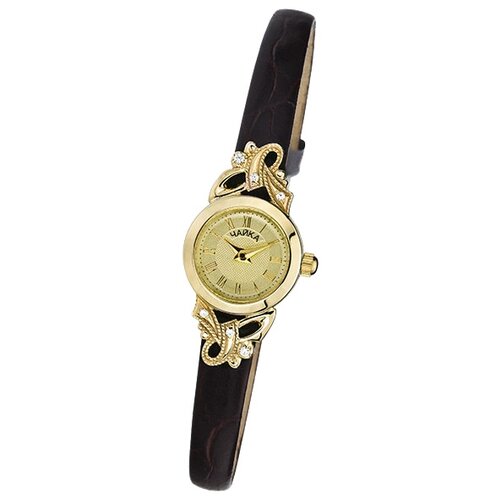 Наручные часы Чайка женские, кварцевые, корпус золото, 585 проба, фианит