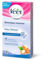 Veet Восковые полоски Easy Gelwax с витамином E и миндальным маслом для чувствительной кожи 12 шт.