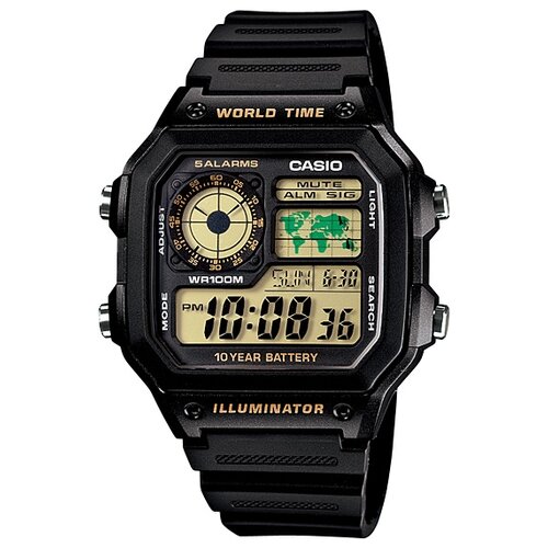 Наручные часы CASIO Collection AE-1200WH-1B, черный, зеленый