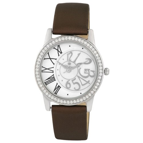 Наручные часы Platinor женские, кварцевые, корпус серебро, 925 проба, фианиткоричневый