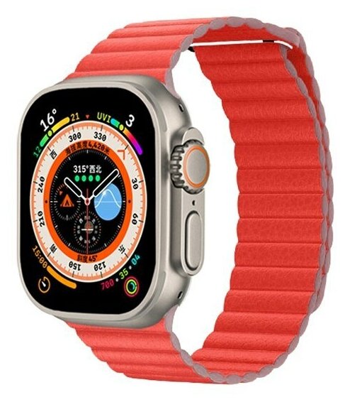 Ремешок кожаный Leather Loop для Apple Watch 42/44/45/49 мм, на магните, красный (5)