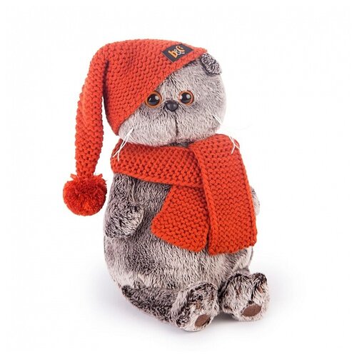 фото Мягкая игрушка basik&co кот басик в вязаной шапке и шарфе 30 см