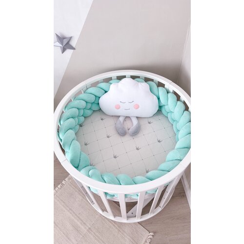 фото Бортик-коса (косичка) в детскую кроватку из 4 лент для малышей и новорожденных 240 см: подходит для круглой, овальной и прямоугольной кроватей fetro_decor