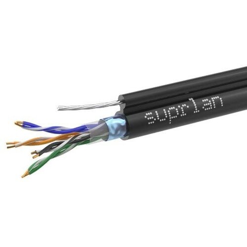 Кабель витая пара F/UTP кат.5E 4х2х24AWG solid Cu PE OUTDOOR Premium трос черн. (уп.305м) SUPRLAN 01-1008-3