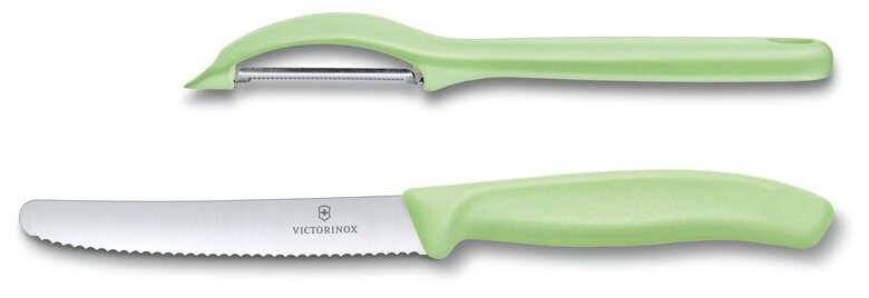 Набор из 2 ножей VICTORINOX Swiss Classic: нож для овощей и столовый нож 11 см, салатовая рукоять