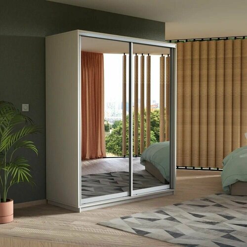 Шкаф-купе 1,2 Экспресс 2-х дверный 120х220х60 Зеркало Белый снег