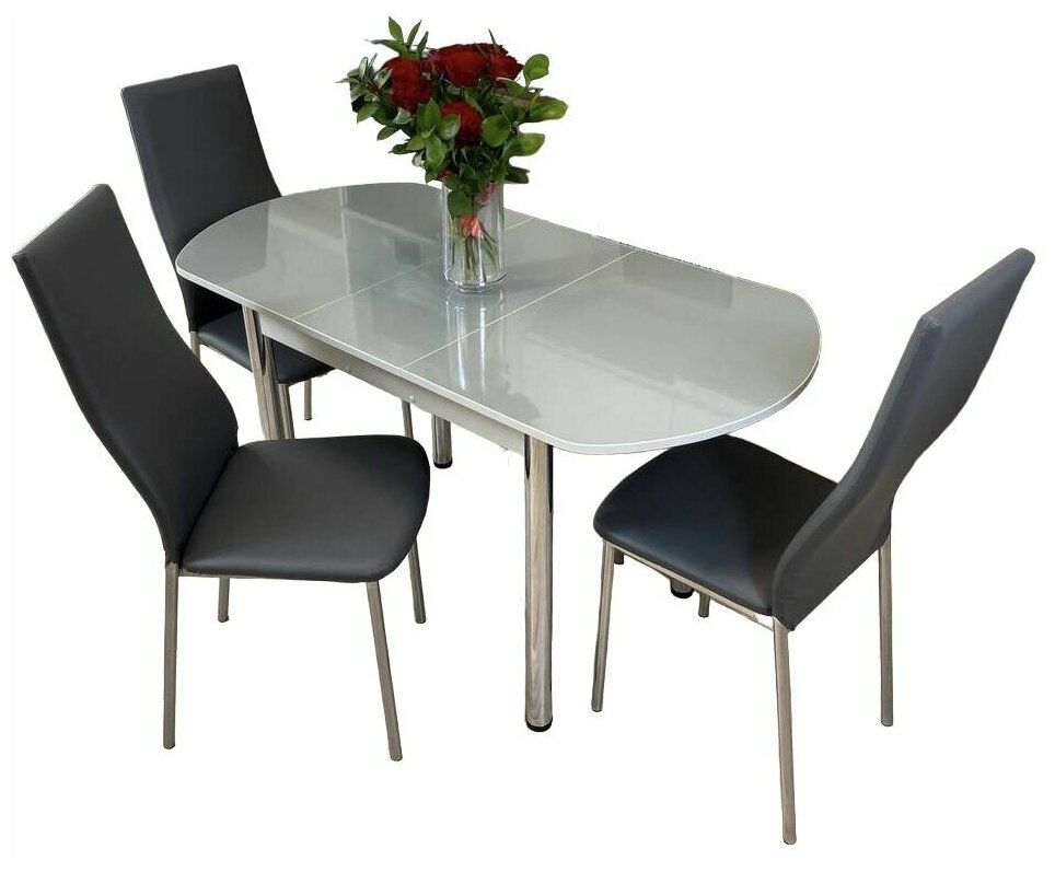 Обеденная группа стол кухонный со стульями NGVK Овал Металлик и 3 стула Омега цвет Серый