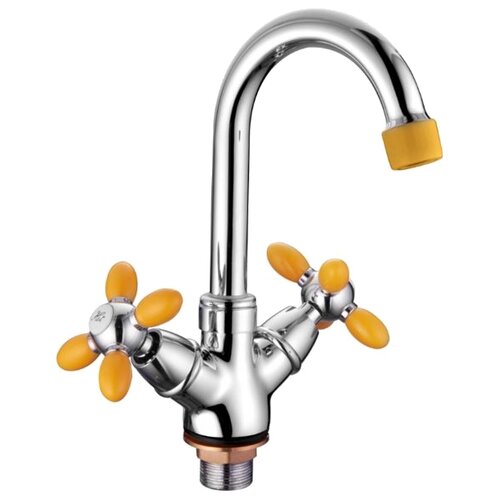 фото Смеситель для раковины (умывальника) accoona h82 a9482 color двухрычажный желтый/хром