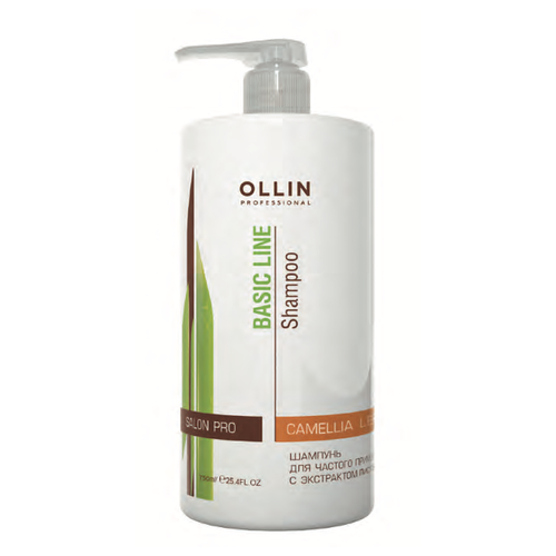 Купить OLLIN Professional шампунь Basic Line Camellia Leaves Extract для частого применения с экстрактом листьев камелии, 750 мл
