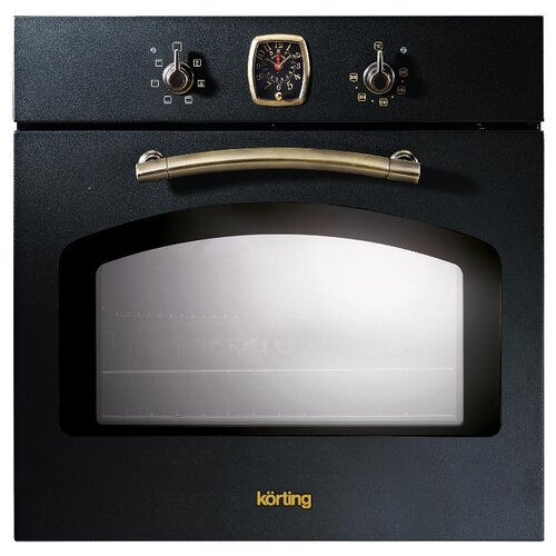 Встраиваемые электрические духовки Korting/ Retro Calabria, 59.8 х 59.5 x 56 см, 6 режимов нагрева, аналоговые часы в классическом стиле Frank Muller, таймер, черный+бронза