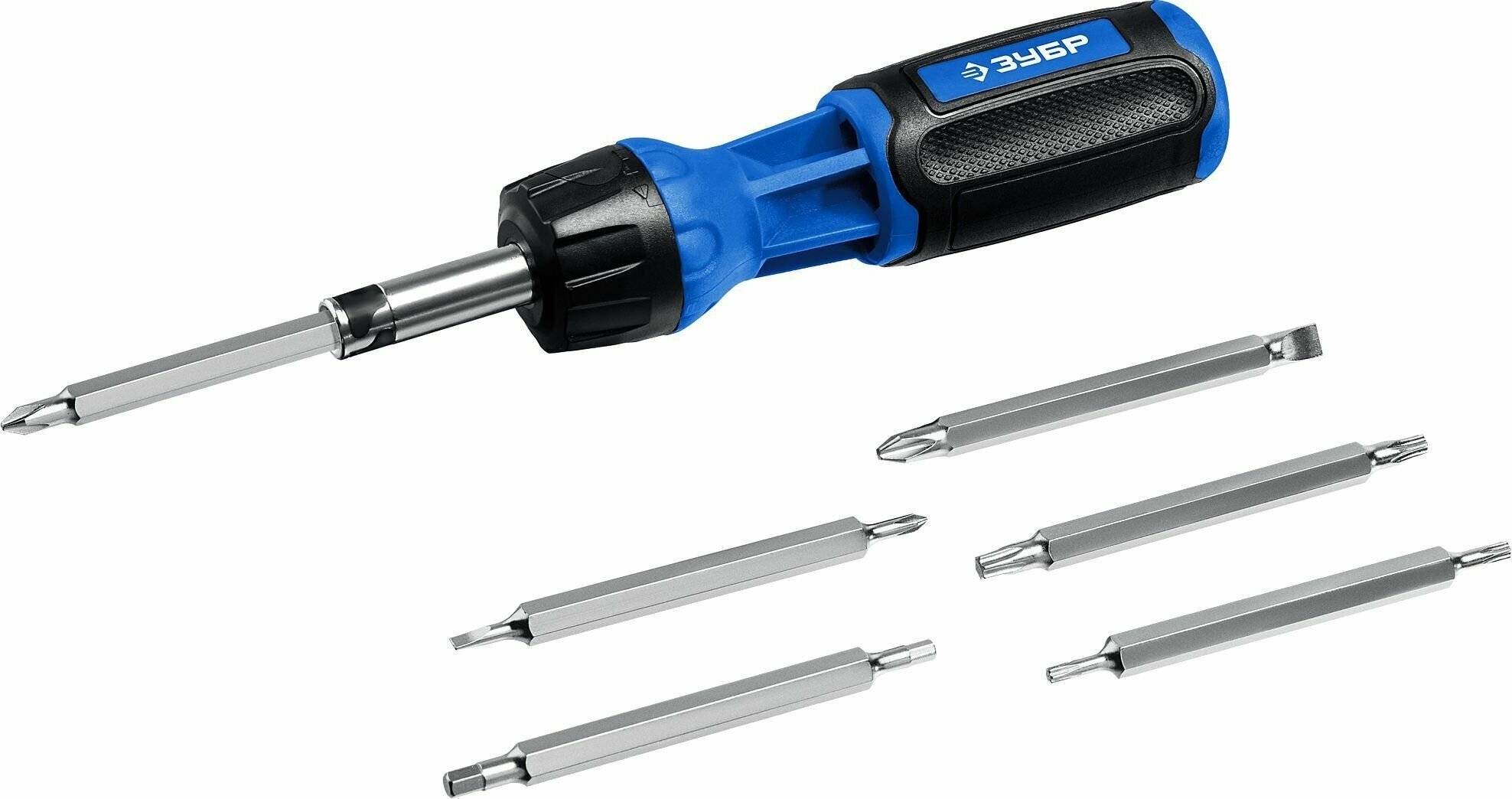 фото ЗУБР Профессионал-Р12 набор: реверсивная отвертка с насадками 12 шлицов